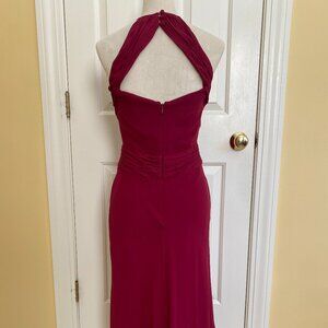 ANNE KLEIN 100% silk raspberry/wine halter prom wedding dress, sz 4.